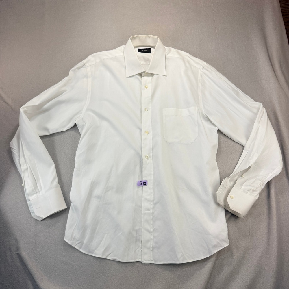 Canali Mens White Cotton Twill Dress Shirt Spread Collar Made Italy Size 16 41